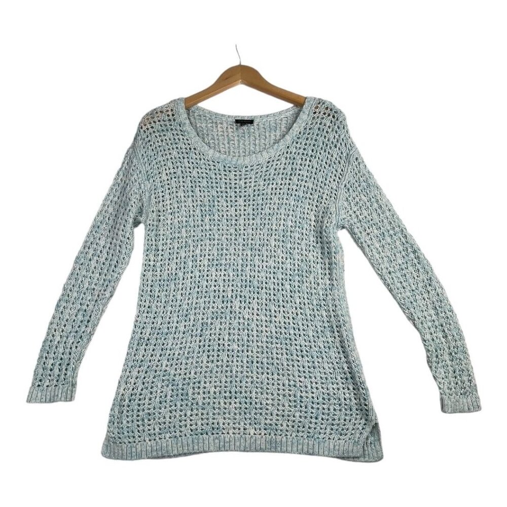 Talbots Open Knit Crewneck Sweater size Medium Blue/White